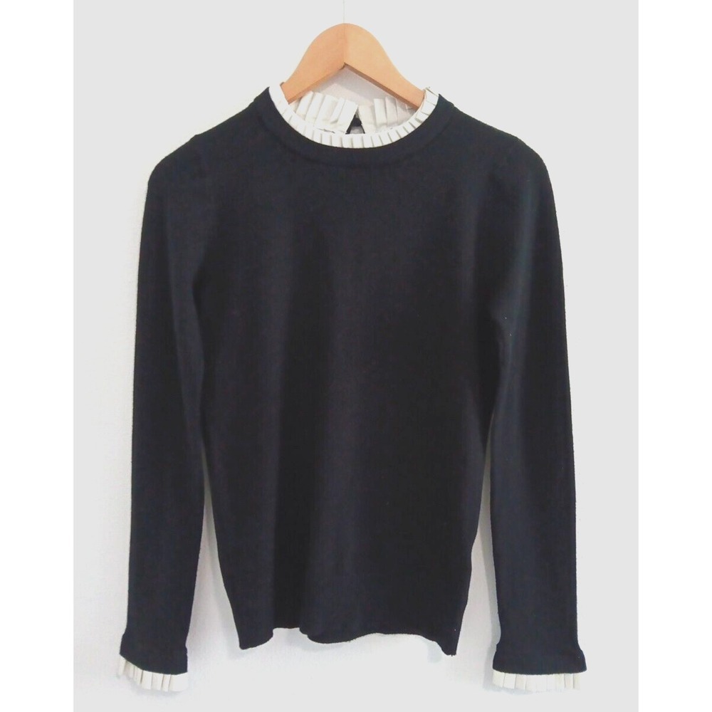 Siani Milano Sweater Womens XS Cozy Black White Trim Lightweight Academia Preppy